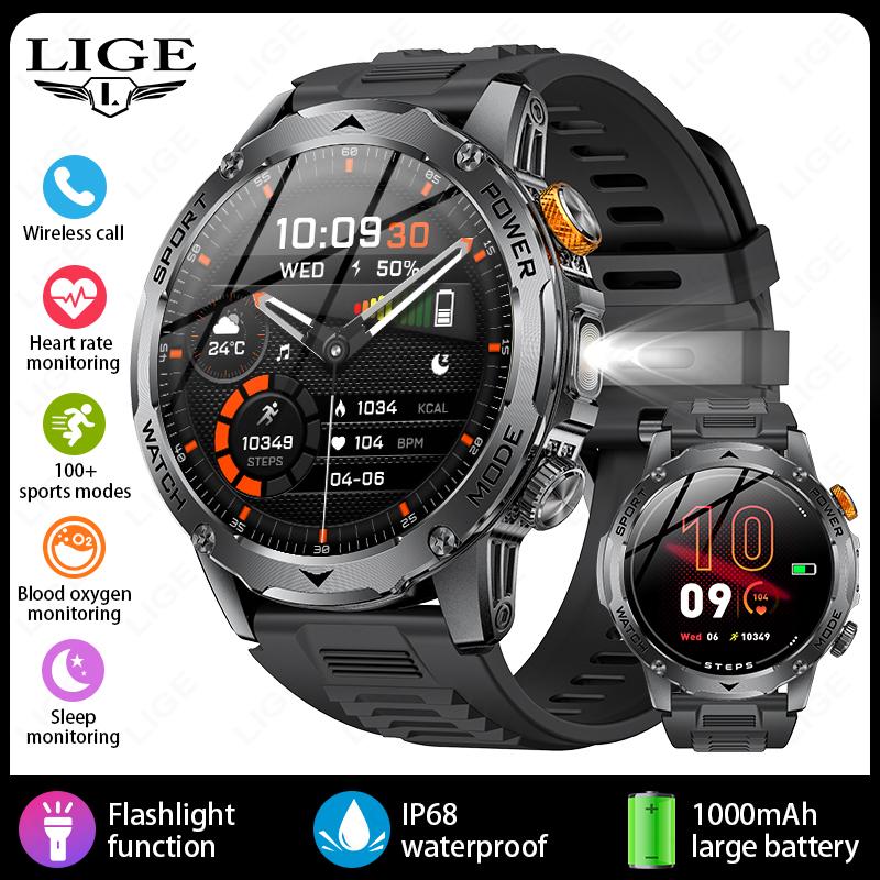 LIGE New 1000mAh Capacity Battery Smart Watch LED Flashlight Outdoor Mountain Climbing Cycling Sports Health Monitor Smartwatch