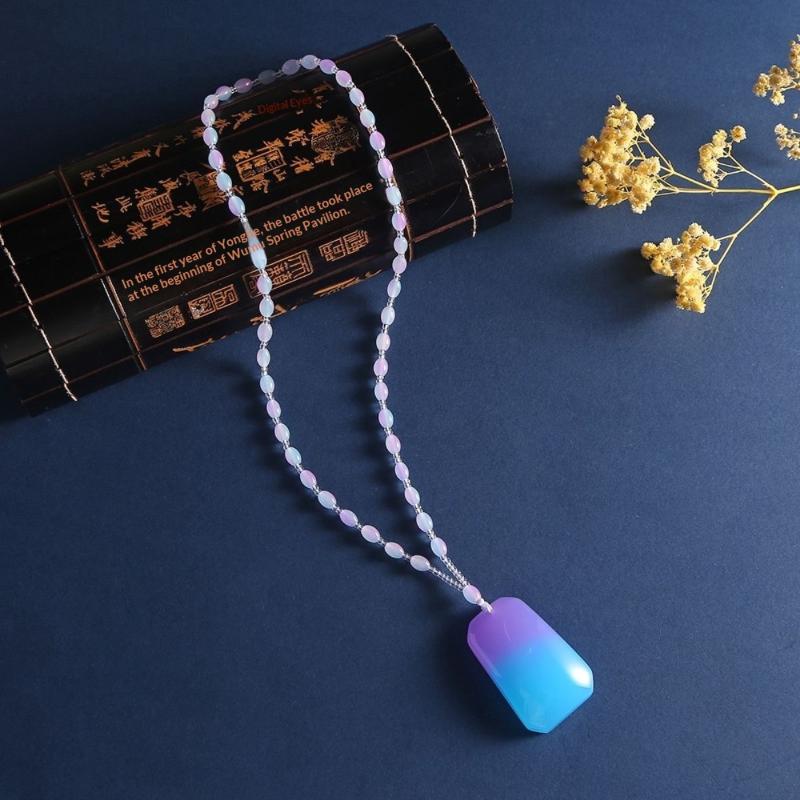 Amber Beeswax Gradient Purple-Blue Necklace Water Drop Flowers Pendent Necklace For Women Unisex Beaded Pendant Ornaments Gift