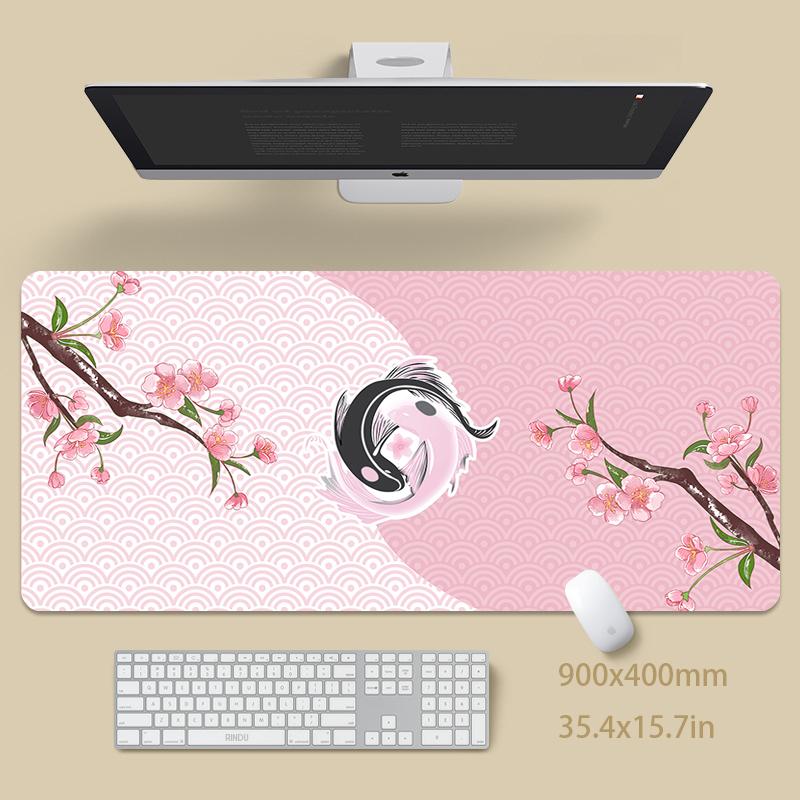Yin Yang Koi Fish Mouse Pad - Large Extended Gaming Desk Mat with Japanese Art Design