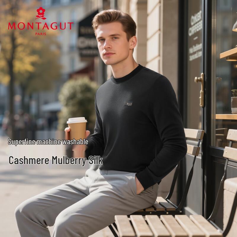 MONTAGUT Men's Cashmere & Silk Blend Round Neck Pullover