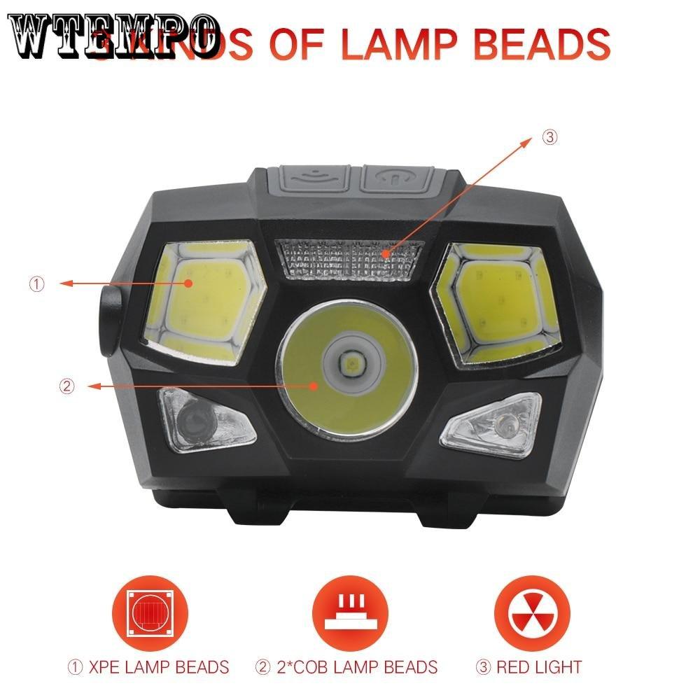Strong Light XPE+COB+red Light USB Charging Sensing Headlights Waterproof Night Fishing for Erbium Camping Lights