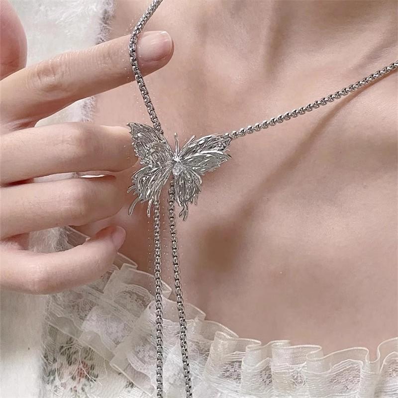 Luxury Butterfly Necklace Creative Pull-out Adjustable Chokers Arm Belly Body Chains Women Y2K Grunge Necklaces Fashion Jewelry