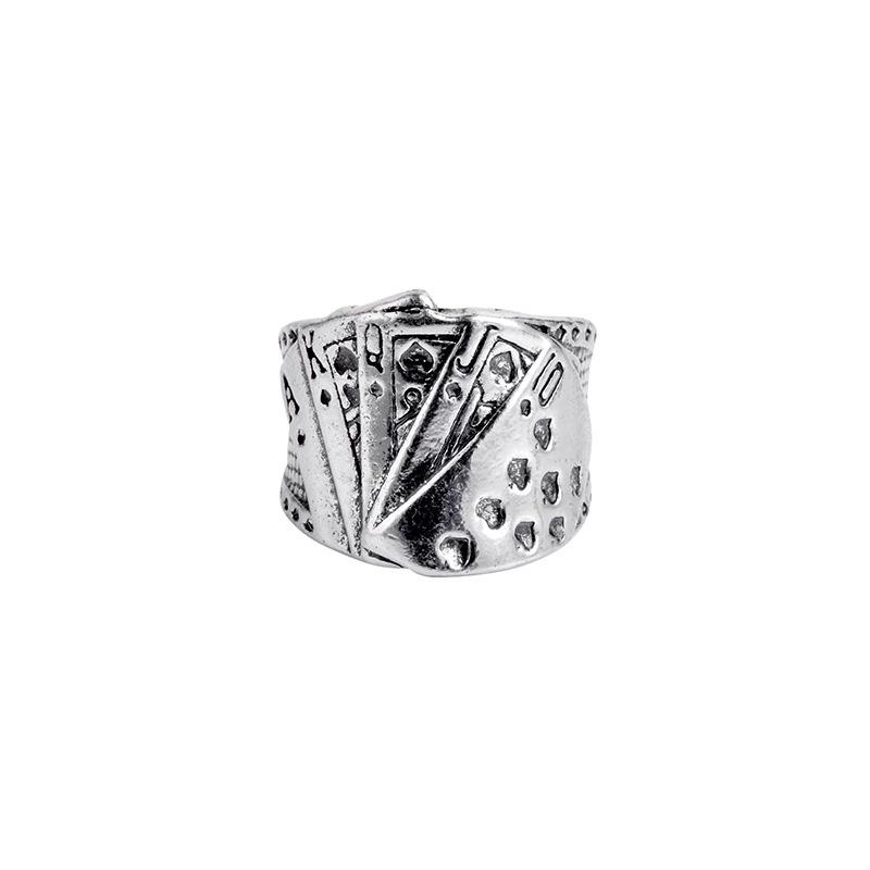 Retro Poker Ring For Men Zinc Alloy Color Punk Gothic Rock Hiphop Open Ring Unisex Accessories Handmade Designer Zircon Lover Gift