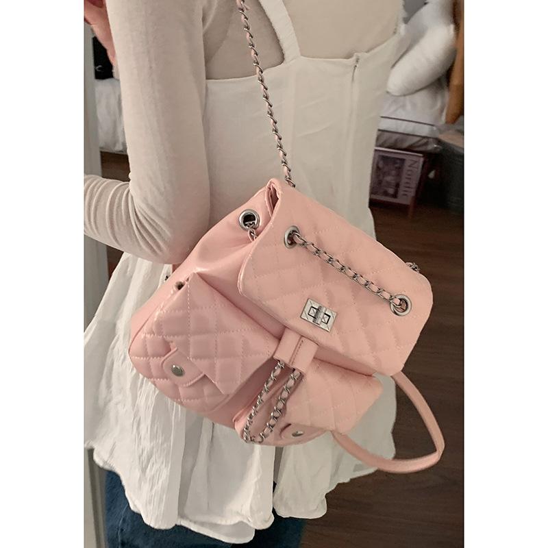 

Рюкзак-цепочка Xiaoxiangfeng, Модный рюкзак с ромбовидным узором и множеством карманов