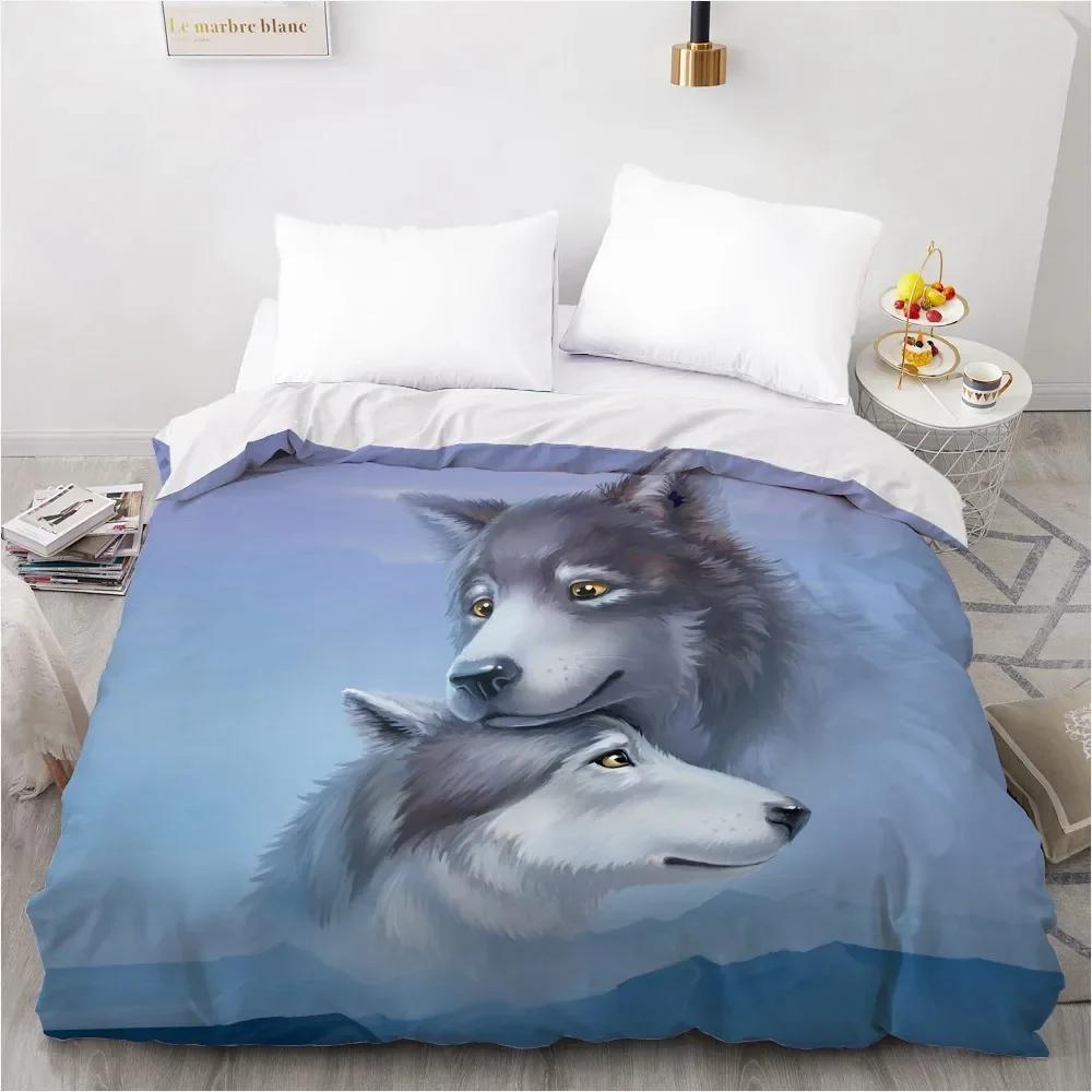 Wolf Duvet Cover King Queen Size Black White Wild Animal Bedding Set for Kids Teens Adults Wildlife Soft Polyester Quilt Cover
