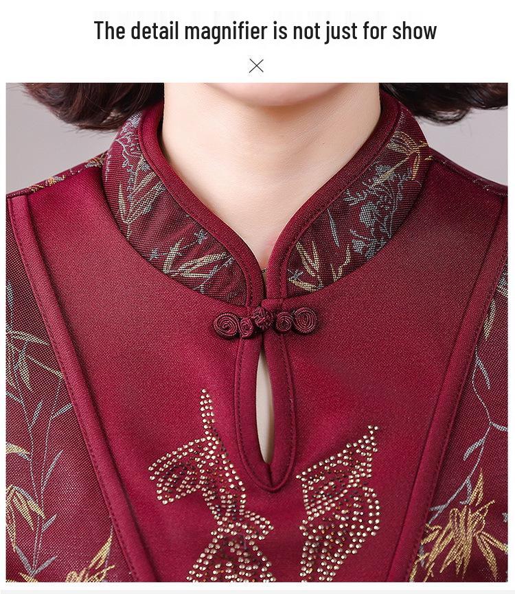 Spring Outfit: New Chinese Style Long Sleeve T-Shirt for Middle-Aged and Elderly Women, Plus Size Available