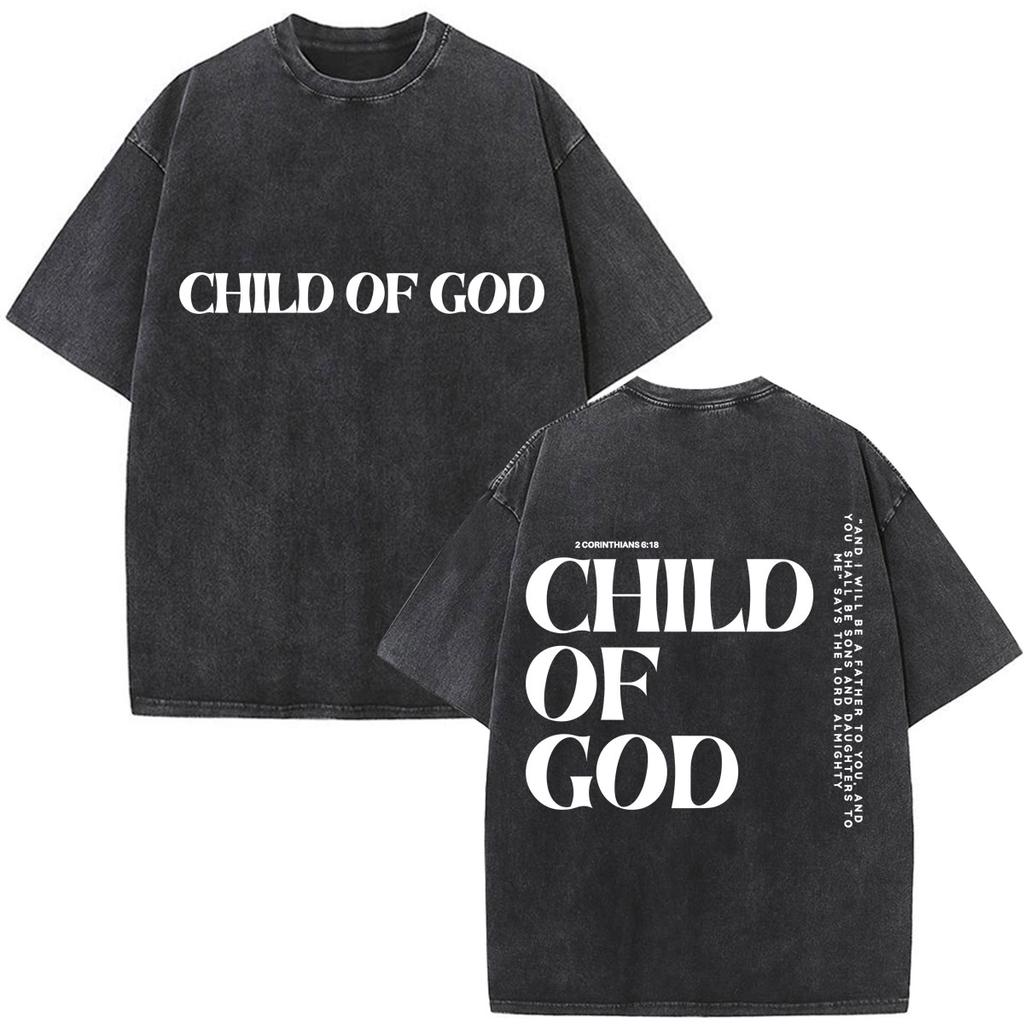 Christian Religious Child Of God Jesus Is King Washed Tshirt Mens Harajuku Vintage T Shirts Loose Cotton T Shirt Streetwear