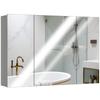 Bathroom Wall Cabinet, 3 Mirrored Doors, Adjustable Shelves, MDF, 90 x 15 x 60 cm, Grey