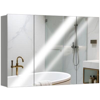 Wall Mounted Bathroom Cabinet With 3 Mirror Doors And Adjustable Shelves In MDF Gray Dim. 90L X 15W X 60H Cm