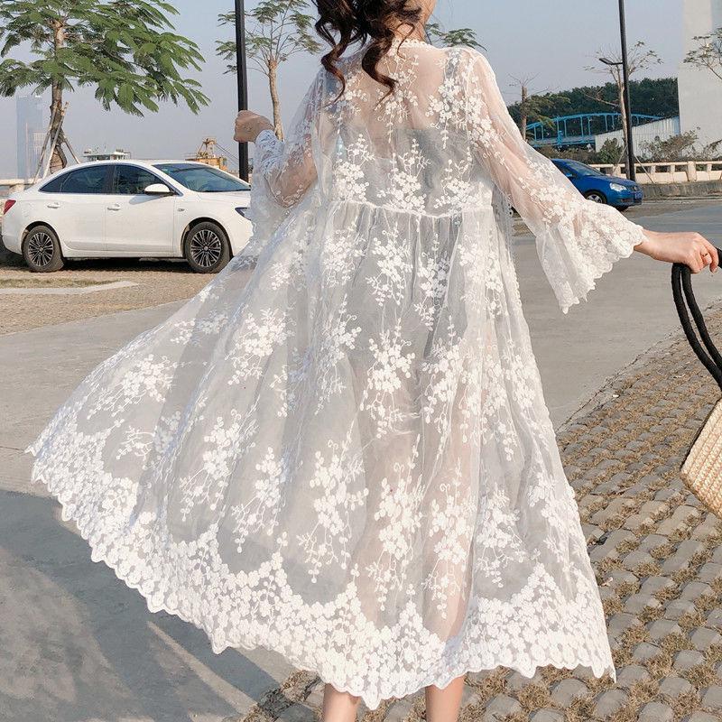 Lace Summer Thin Gauze Bell Sleeve Shawl - Loose Mid-Length Women's Sun Protection Cardigan
