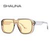 SHAUNA Retro Square One Piece Sunglasses Men Mirror Shades UV400 Flat Top Men Fashion Sun Glasses