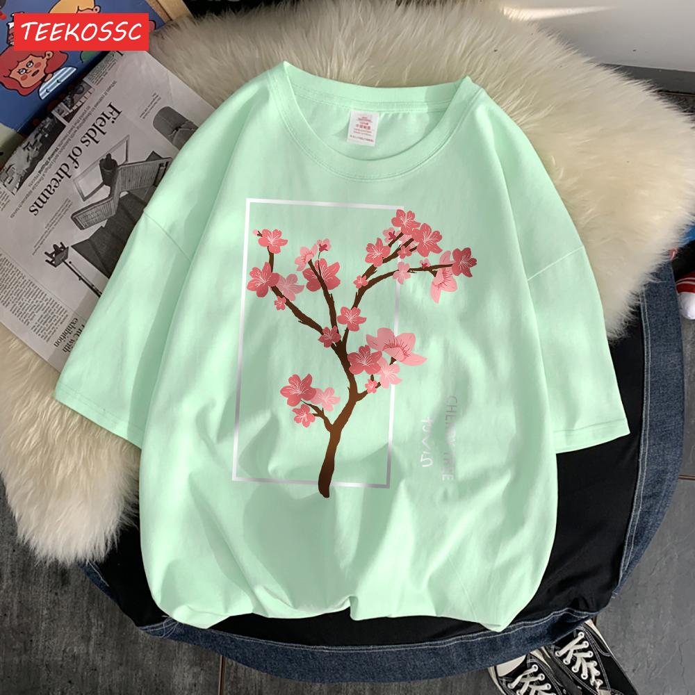 Cherry Tree In Full Bloom T-Shirt Men'S Shoulder Drop Retro T Shirts Fashion Originality Tshirt Normcore Loose Short Sleeved