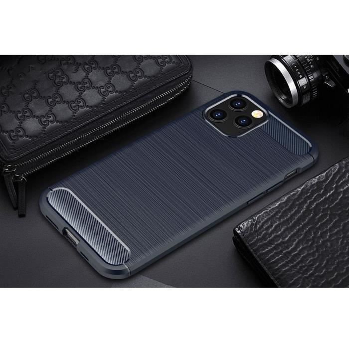 Coque + Verre Trempé - E.F.CONNECTION - pour iPhone 12 Mini - Souple - Antichoc - Fibre de Carbone