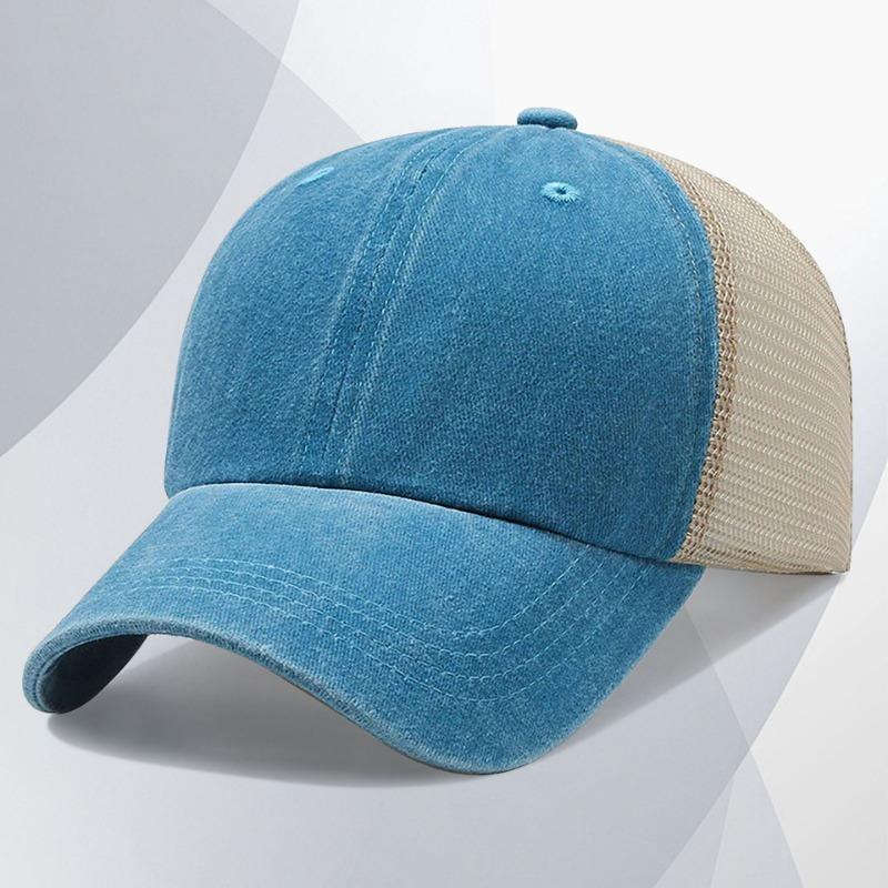 Washed Cotton Mesh Cap Embroidery Retro and Old Peaked Cap Men's Soft Top Hat Sunshade Baseball Cap