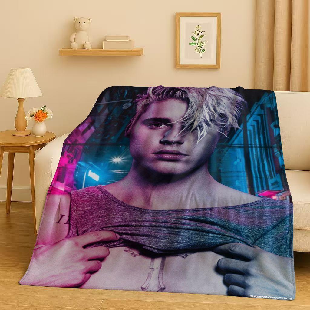 Neue Mode B-Bieber Sänger Star Flanelldecke, Ultraweiche Warme Plüschdecke für Zuhause Schlafzimmer Bett Sofa Abdeckung Büro Reise Geschenk