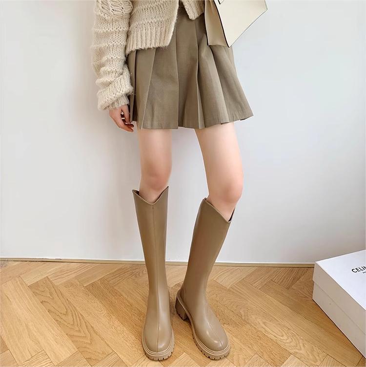 [] Small thick heel boots women's winter V-mouth boots fat mm long boots tall knight boots