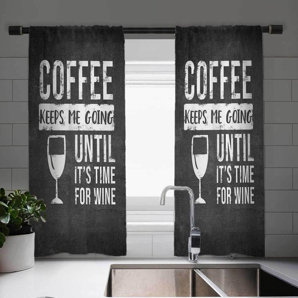 2pcs Charming European Tableware Design Vintage Style Window Curtains for Kitchen, Cottage, Living Room and Bedroom Decoration