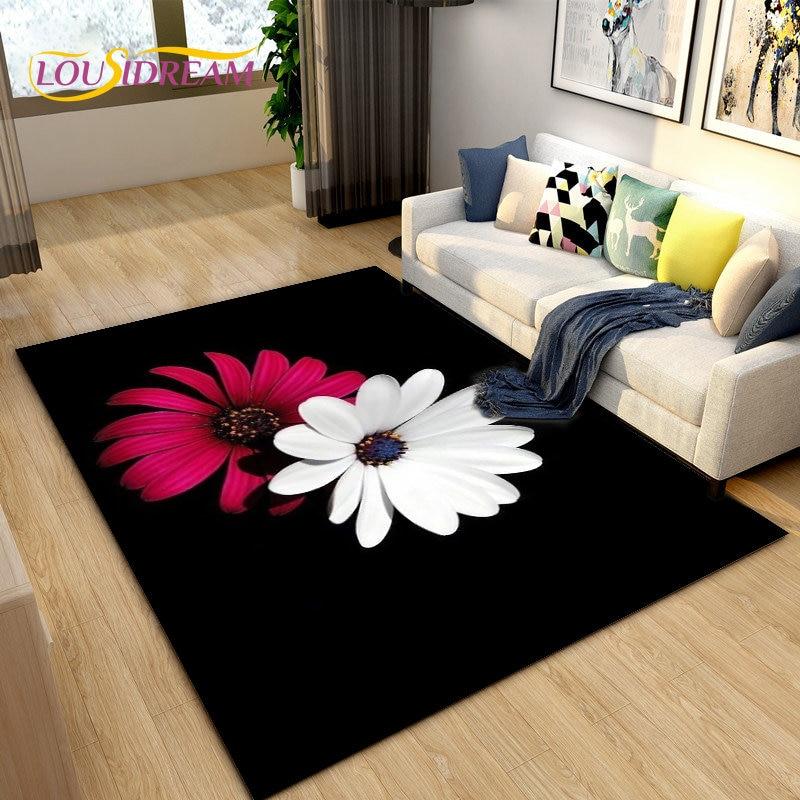 3D Daisy Flower Pattern Area Rug,Carpet Rug for Living Room Bedroom Sofa Doormat Kitchen Decoration,Kids Play Non-slip Floor Mat