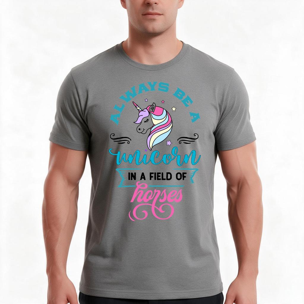 Always Be A Unicorn In A Field Of Horses Tshirt Summer Casual Cotton Tee Oversized Streetwear Tops Vintage Graphic Print