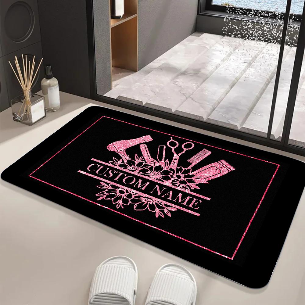 Barber Shop Sign Floor Mat Graphic Printed Flannel Doormats for Bathroom Kitchen Entrance Carpet Home Decor