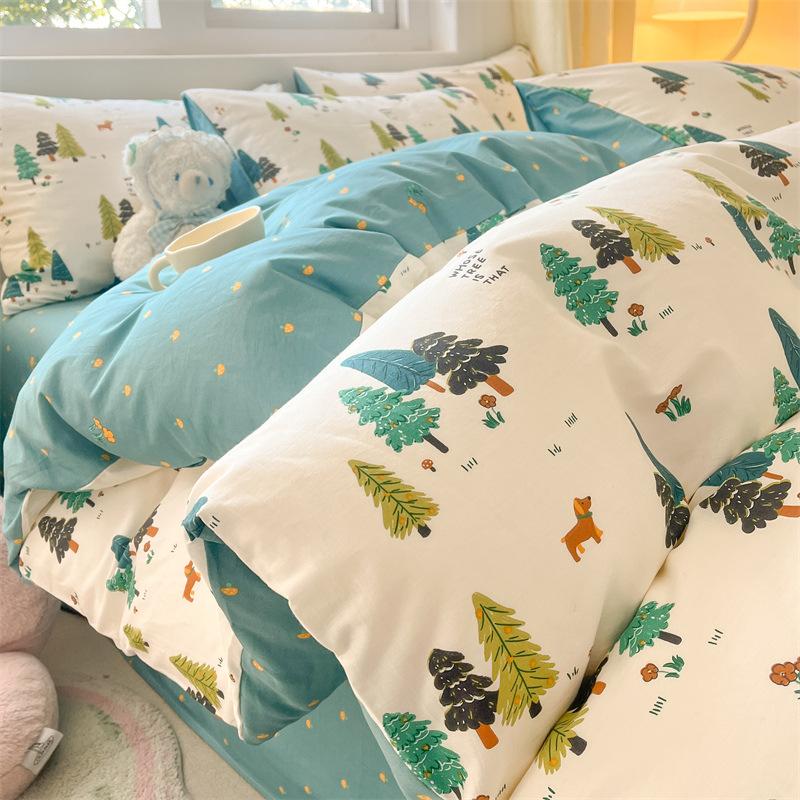 Bedding Four-piece Set, Cotton Pure Cotton Floral Quilt Cover, Bed Sheet Dormitory Three-piece Set