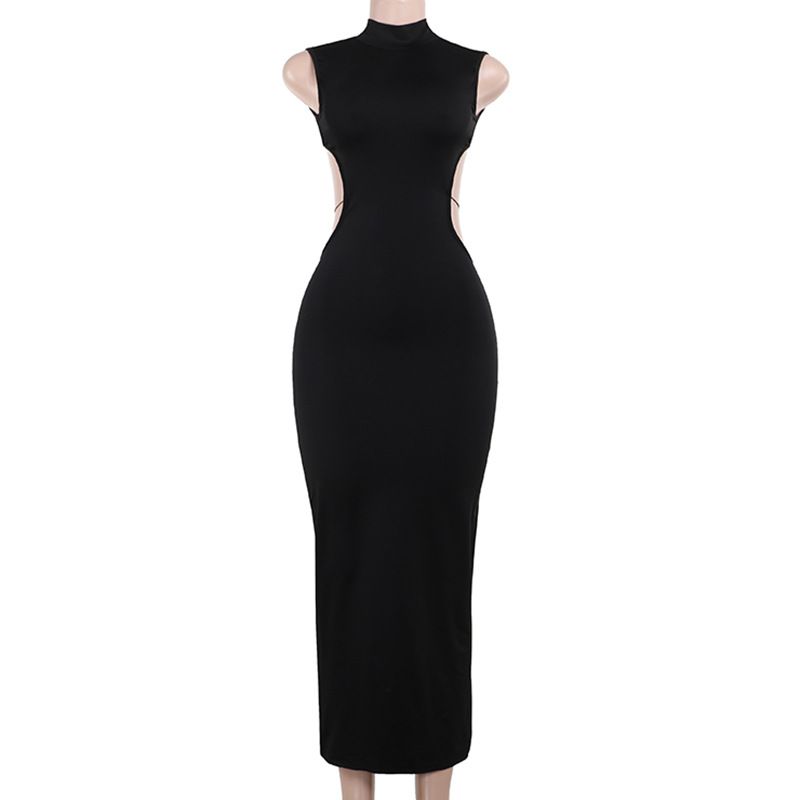 

Fashion Style Ins New Arrival Fashion Sexy Bows Temperament Long Dress Sexy Open Back Hollow Sheath Dress Female Black S