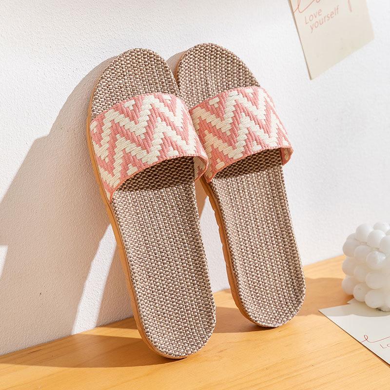 Linen Slippers Household Thick-soled Straw Weaving Men and Women Summer Cool Slippers Home Indoor Non-slip and Non-smelly Feet