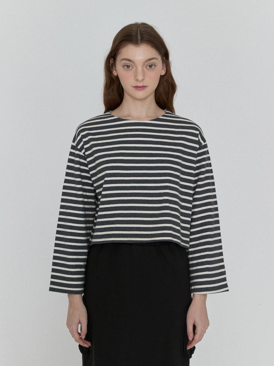Royal Decaside Striped Crop T-Shirt Gray Ivory Free
