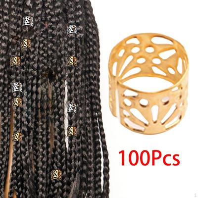 100 Pieces Dreadlocks Beads Dread Locks Hollow Pattern Metal Cuffs Hair Accessories for Braids
