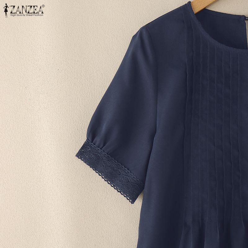 ZANZEA Vestido de Verano Casual para Mujer con Cuello Redondo y Manga Corta