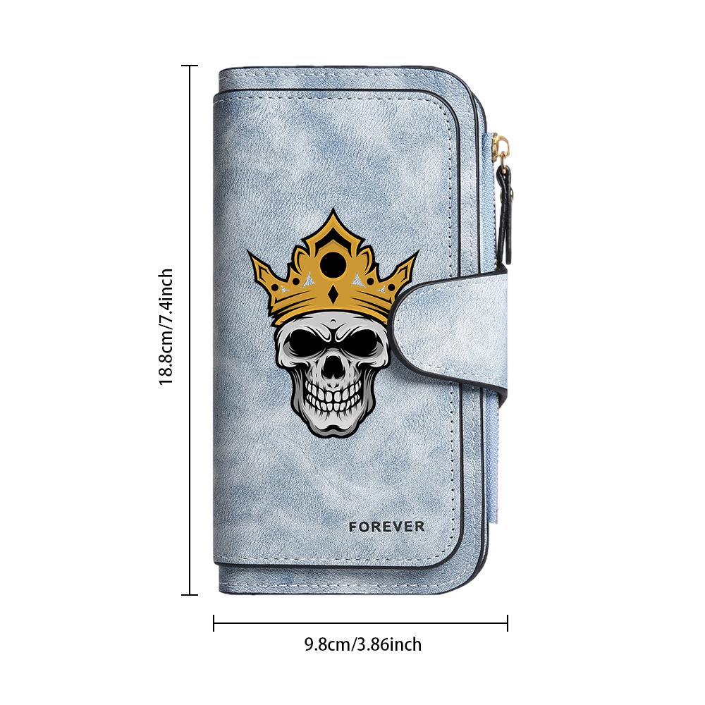 Gothic Skull Crown Printed Long Wallet Fashion Stylish Portable Card Holder Bag for Daily Use