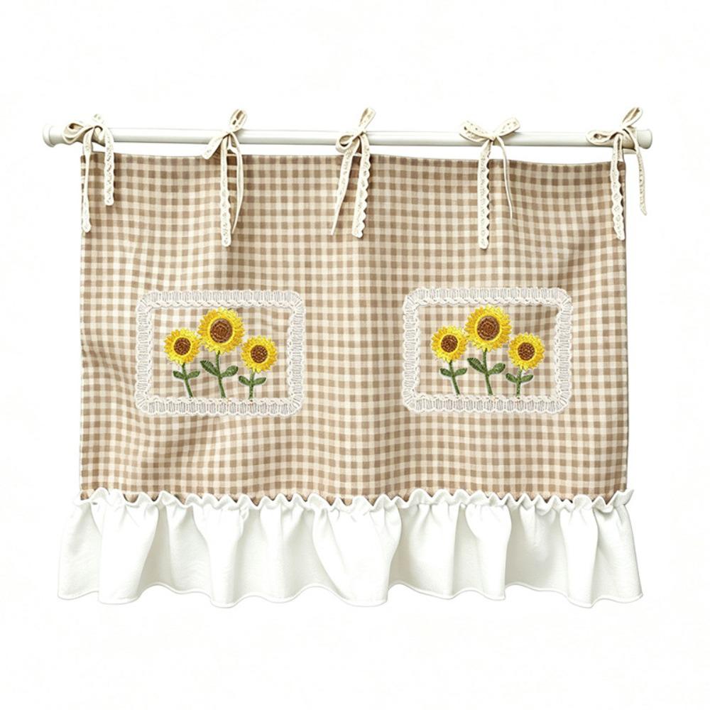 Ruffled Trim Oven Cover Curtain Gingham Plaid Cabinet Curtain Oven Door
