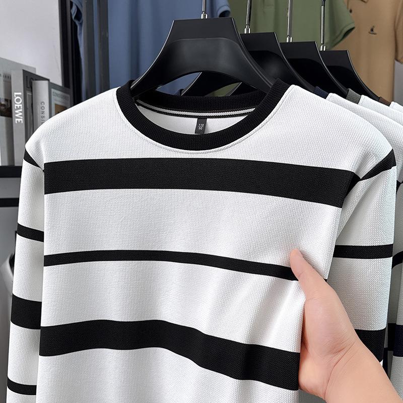 Korean Style Color Block Striped Loose Long Sleeve Top for Autumn/Spring