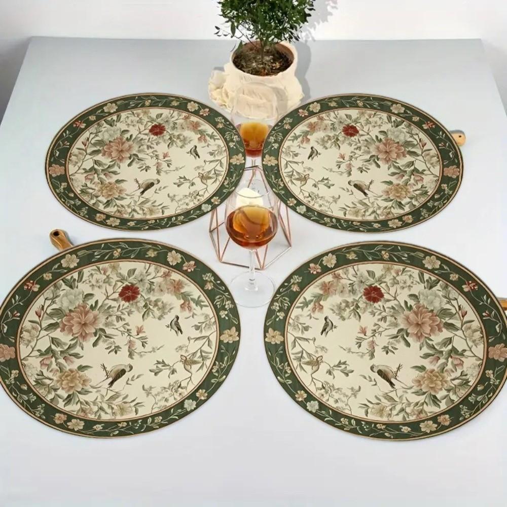 Anti-scald Flower Linen Table Mat Anti-slip Round Dining Mat Party Table Decoration