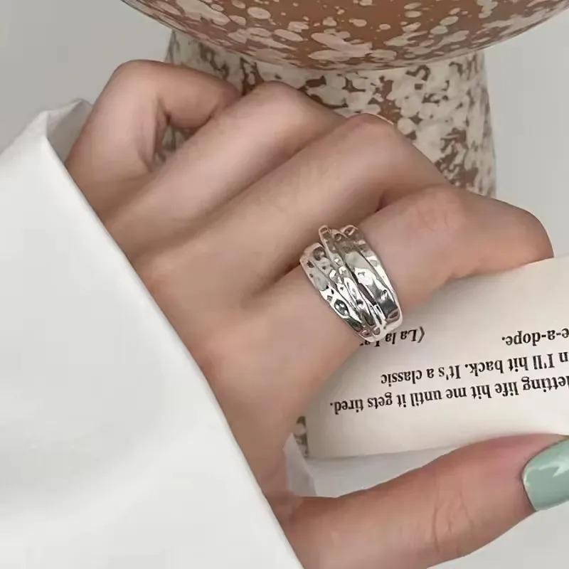 Sam Panda 925 Silver Rings For Women Men Fine Jewelry Finger Adjustable Open Vintage Chain Ring For Party Birthday Gift
