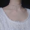 Vintage Big Bow Transparent Crystal Trendy Necklace Pearl Bead Choker Personality Elegant Sweet Short Chain Party Jewelry