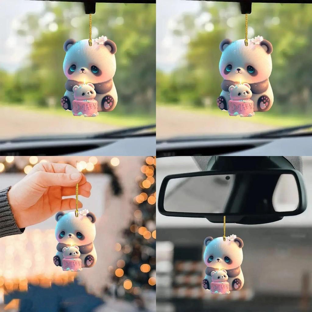 2d Acrylic Playful Bear Hanging Charm For Car Interior Accessory Travel Ring Key
