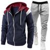 Men's Color Block Hooded Sweatshirt and Casual Sports Set