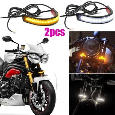 2 Adet Motosiklet Sinyal Lambaları LED Şeritler Gündüz Sürüş Lambası Amber Beyaz Moto Flaşör LED Halka Maşa Şeridi Lamba Flaşör Çalışan 12V
