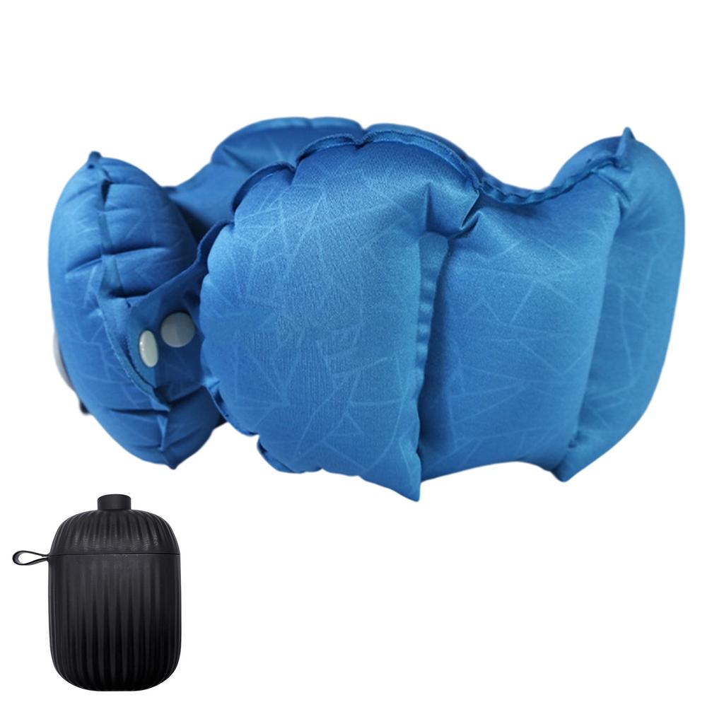 Inflatable Neck Pillow for Travel Office Rest With Air Pumps Storage Box Double Sideds Fabric TPU Materials