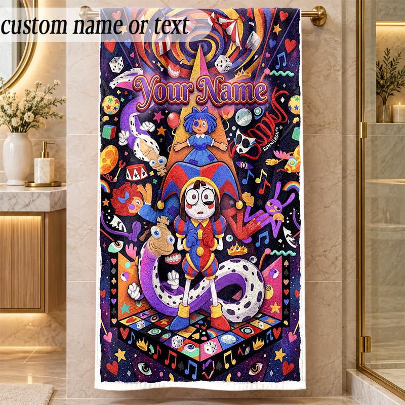 Beach TowelThe Amazing Digital Circus Custom Name Text Personalized Soft Towel for Beach Pool Indoor Home Decor Gift