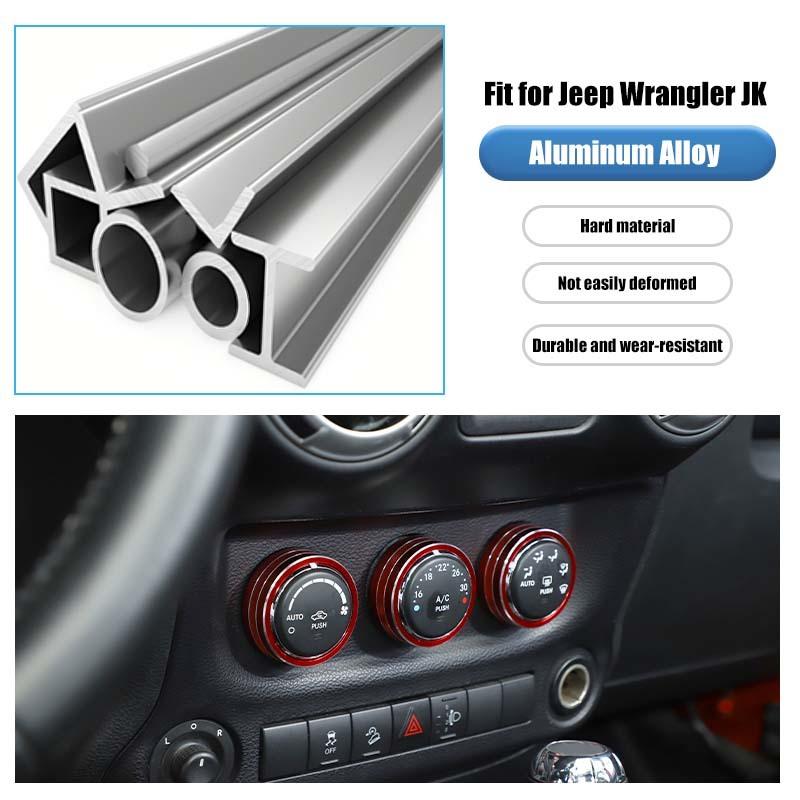 För Jeep Wrangler JK 2012-2017 Luftkonditionering CD-brytare Fönsterkontroll Vred Dekorationsring Kåpa Aluminiumlegering