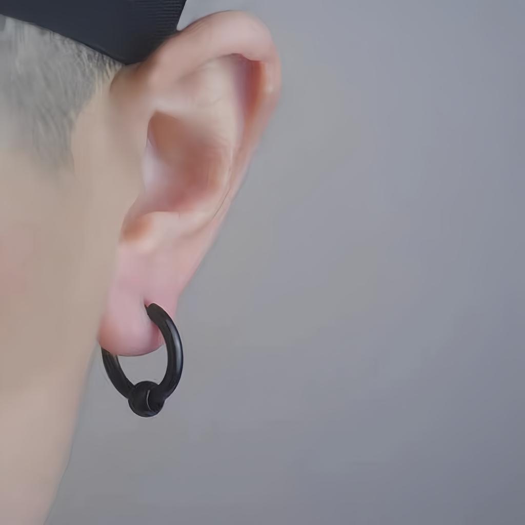 2PCS Punk Minimalist Spike Stainless Steel Round Black Male Piercing Hoop Earing for Female Jewelry Accessories Trend New In