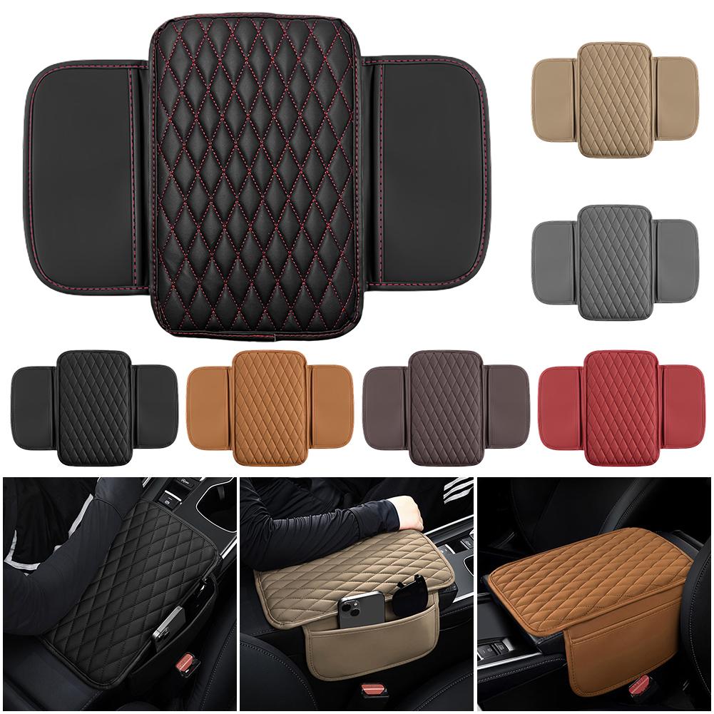 Armrest Cushion with Pocket Leather Arm Rest Mat Foam Height Pad Storage Bag Center Console Protector Cover with Side Pocket