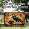 Vintage Metal Wall Art Decor Sign - Black Crow & Coffee 12x8 Inch Aluminum Plaque with Ornate Frame, Kitchen Bar Home Gothic Han