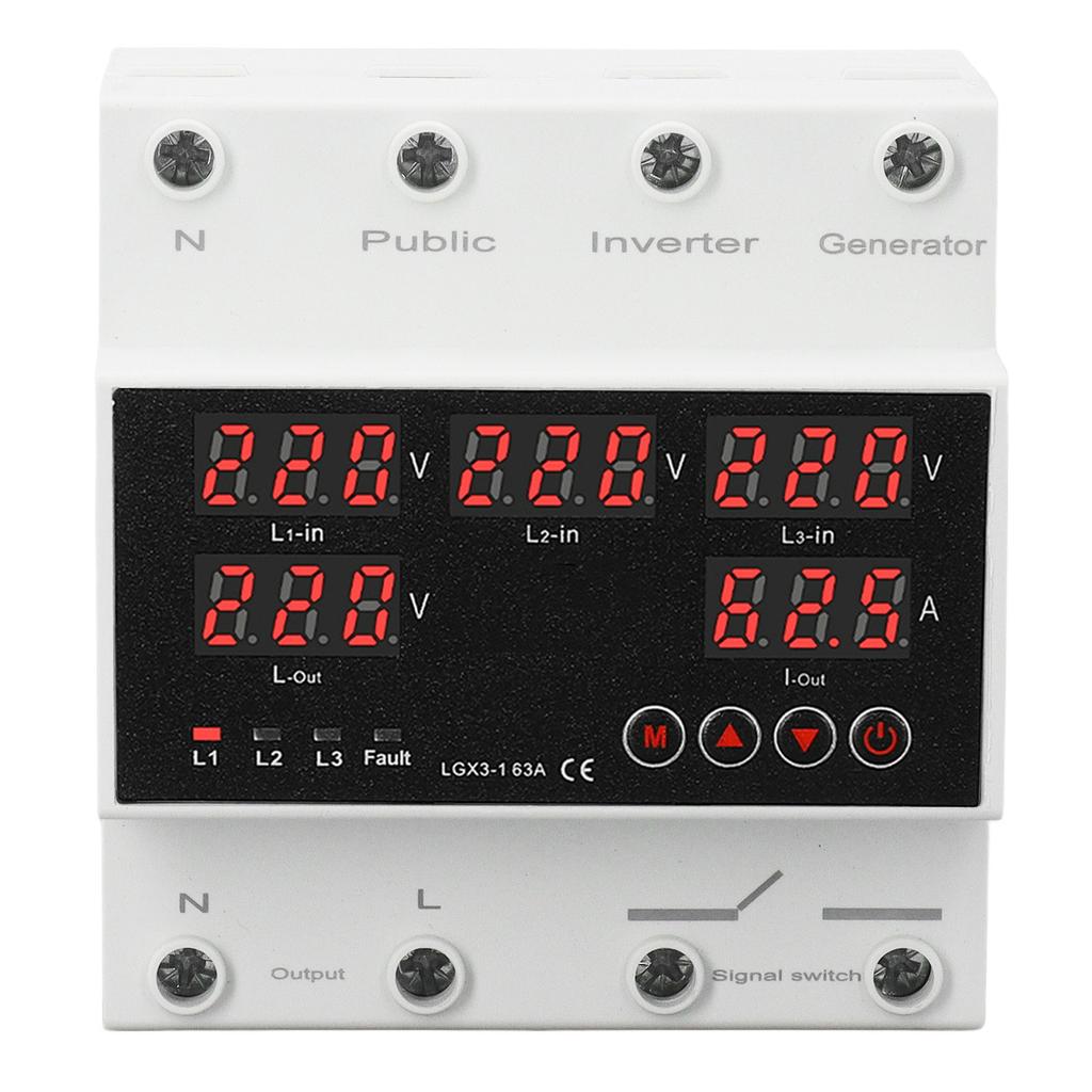 3 Phase 4 Wire Automatic Transfer   63A Changeover   Voltage Protector with LED Display Generator and Inverter