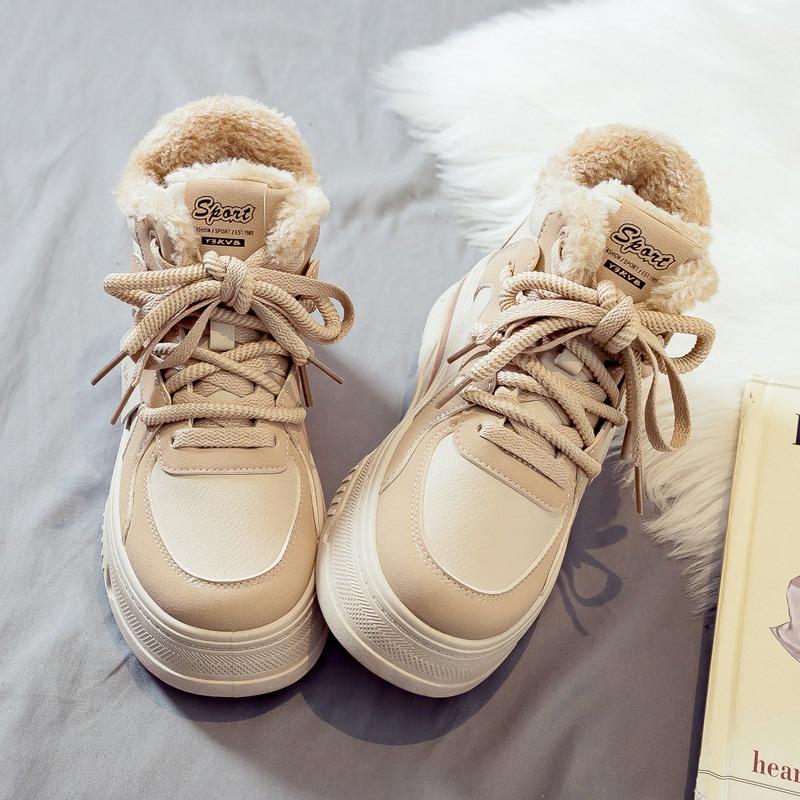 Women's High Top Shoes Winter Thickened Plush Warm Cotton Footwear Outdoor Non Slip Platform Shoes Winter Women Casual Sneakers