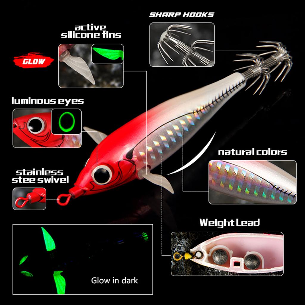 73/90mm Luminous Squid Jig Floating Fishing Lure Cuttlefish Bait Octopus Squid Jigs Baits Night Fishing Lures Glow Baits
