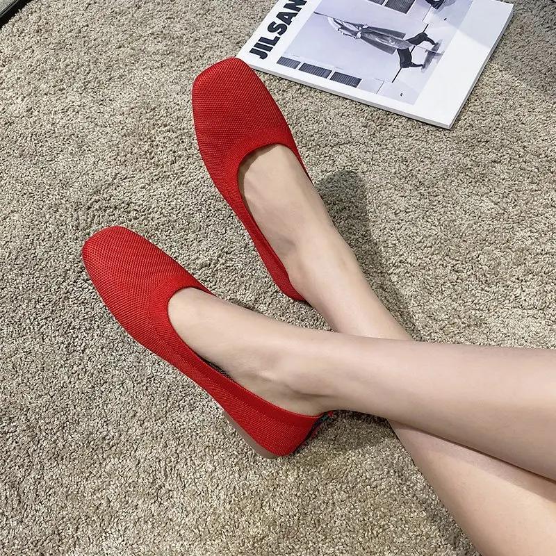 Fashion Stretch Knit Fabric Shoes Spring New Women Flat Heel Anti Skid Ballet Flats Shoes Slip On Breathable Loafer Femalehj89