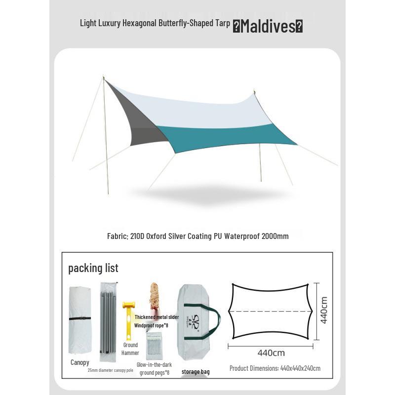 Jiang Hong Butterfly Canopy Tent: Rainproof Sunshade for 10-15 People - Ideal for Camping and Beach Picnics